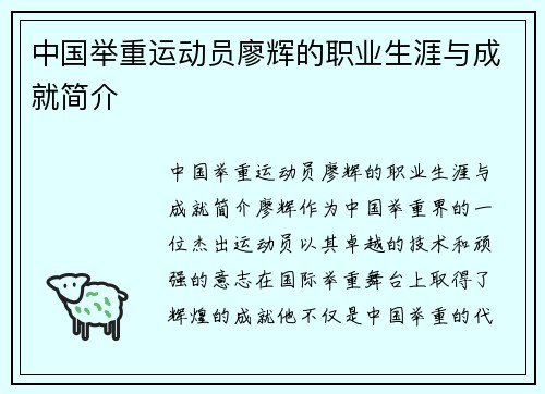 中国举重运动员廖辉的职业生涯与成就简介